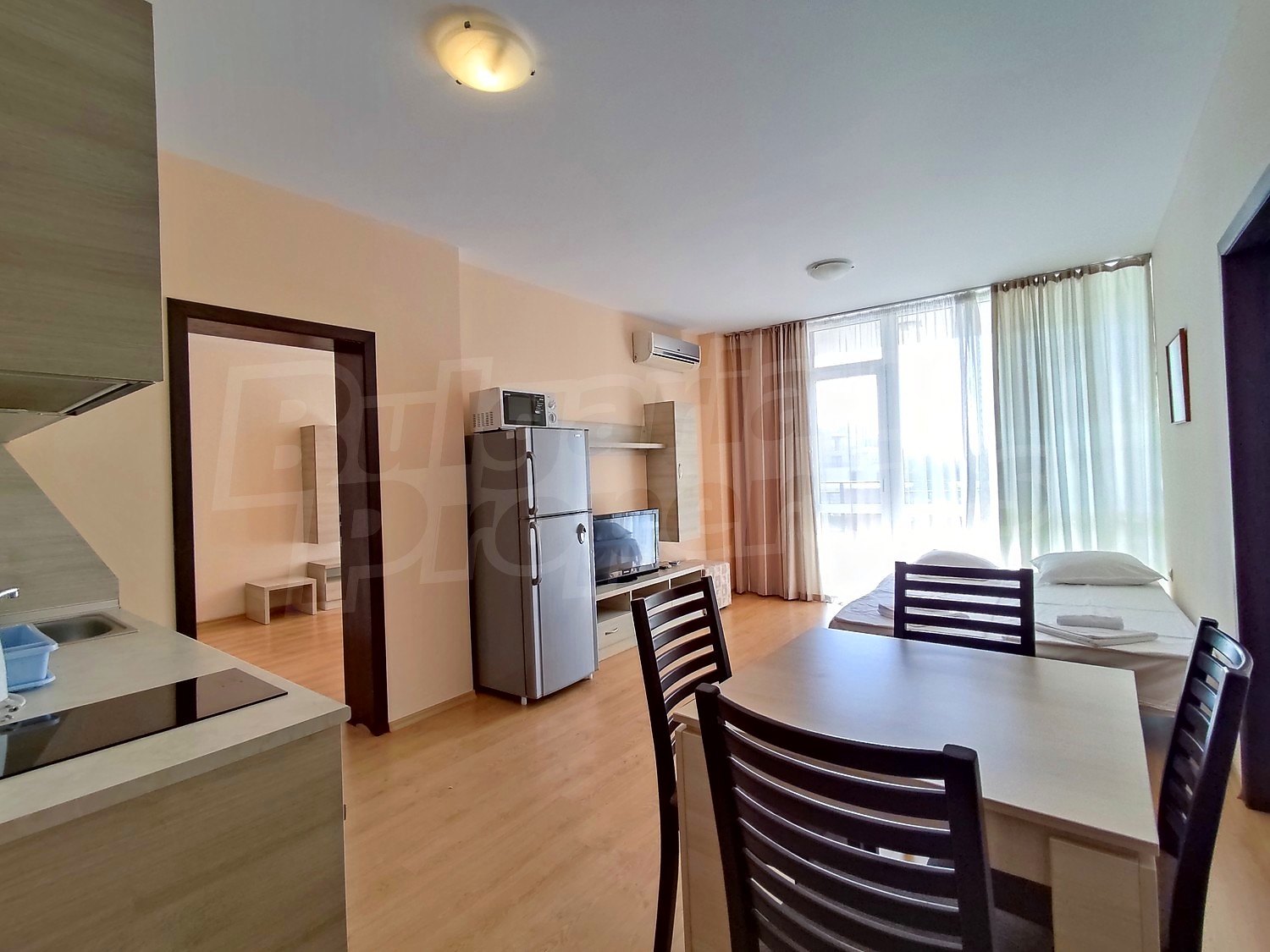 inside, furnished, living room, kitchen, bedroom