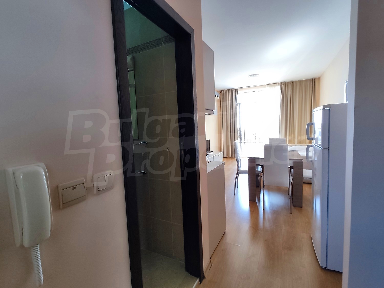 inside, kitchen, living room, furnished