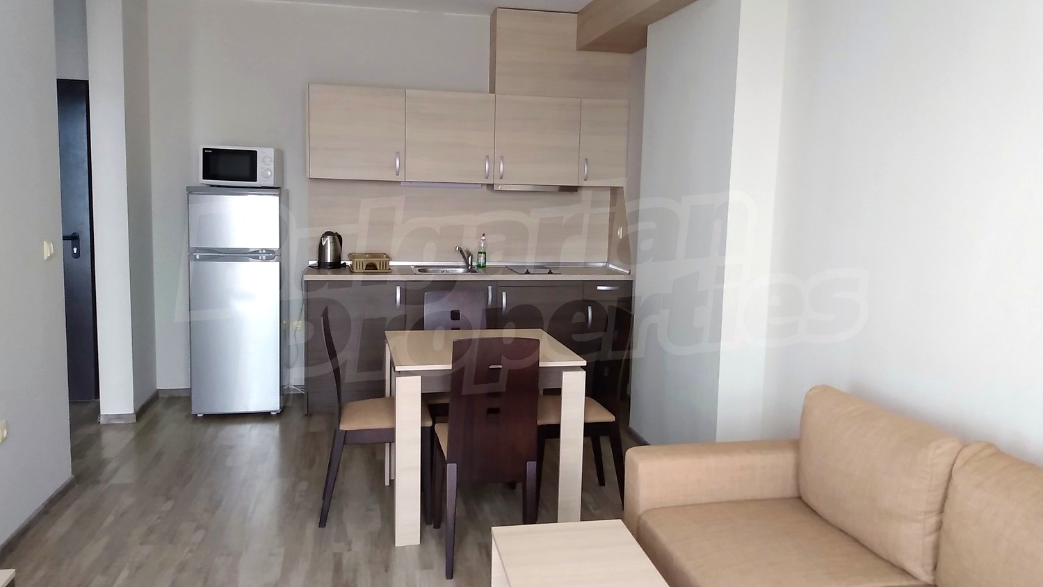 inside, kitchen, living room, furnished