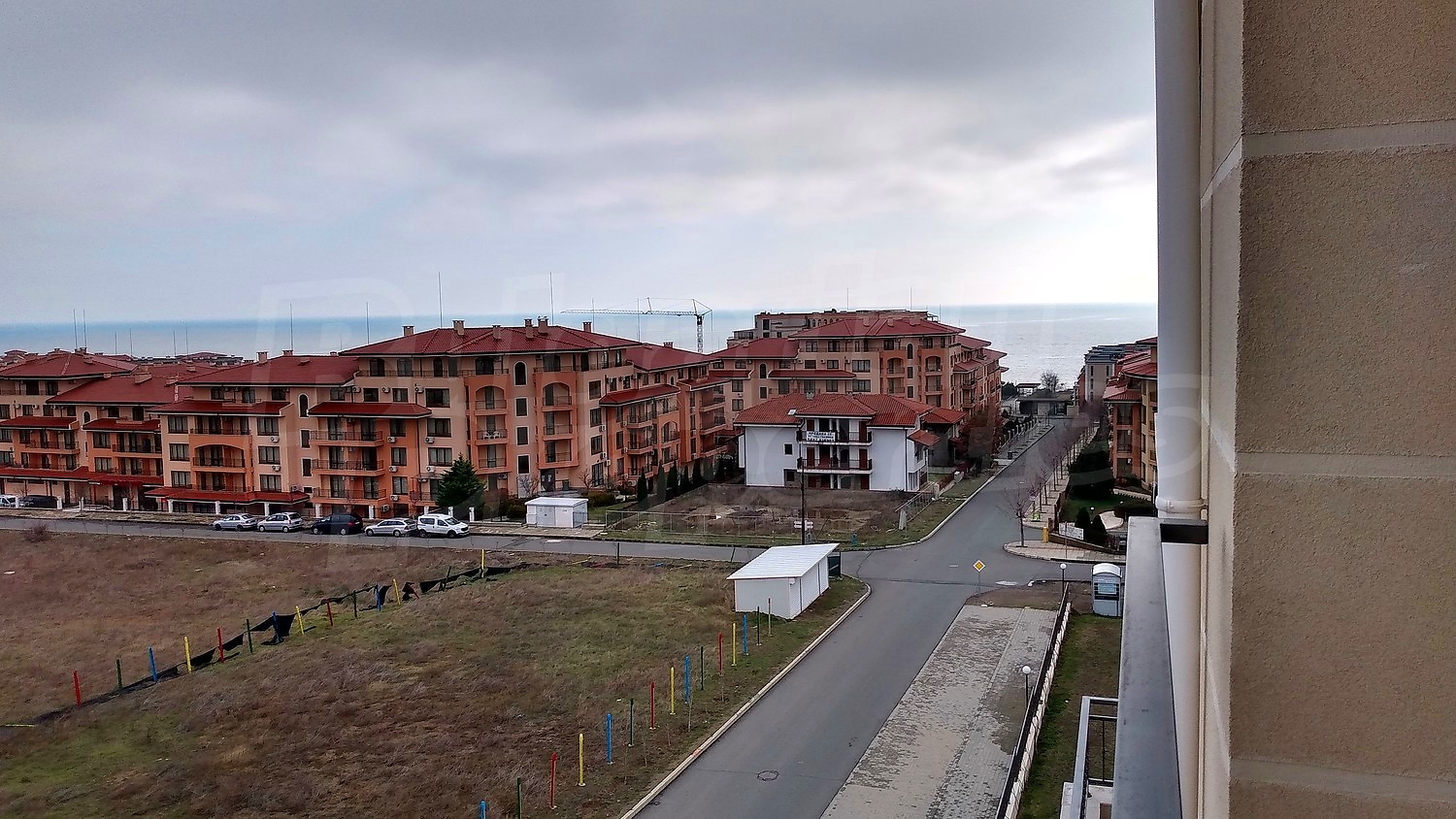 outside, view from balcony, sea, facade
