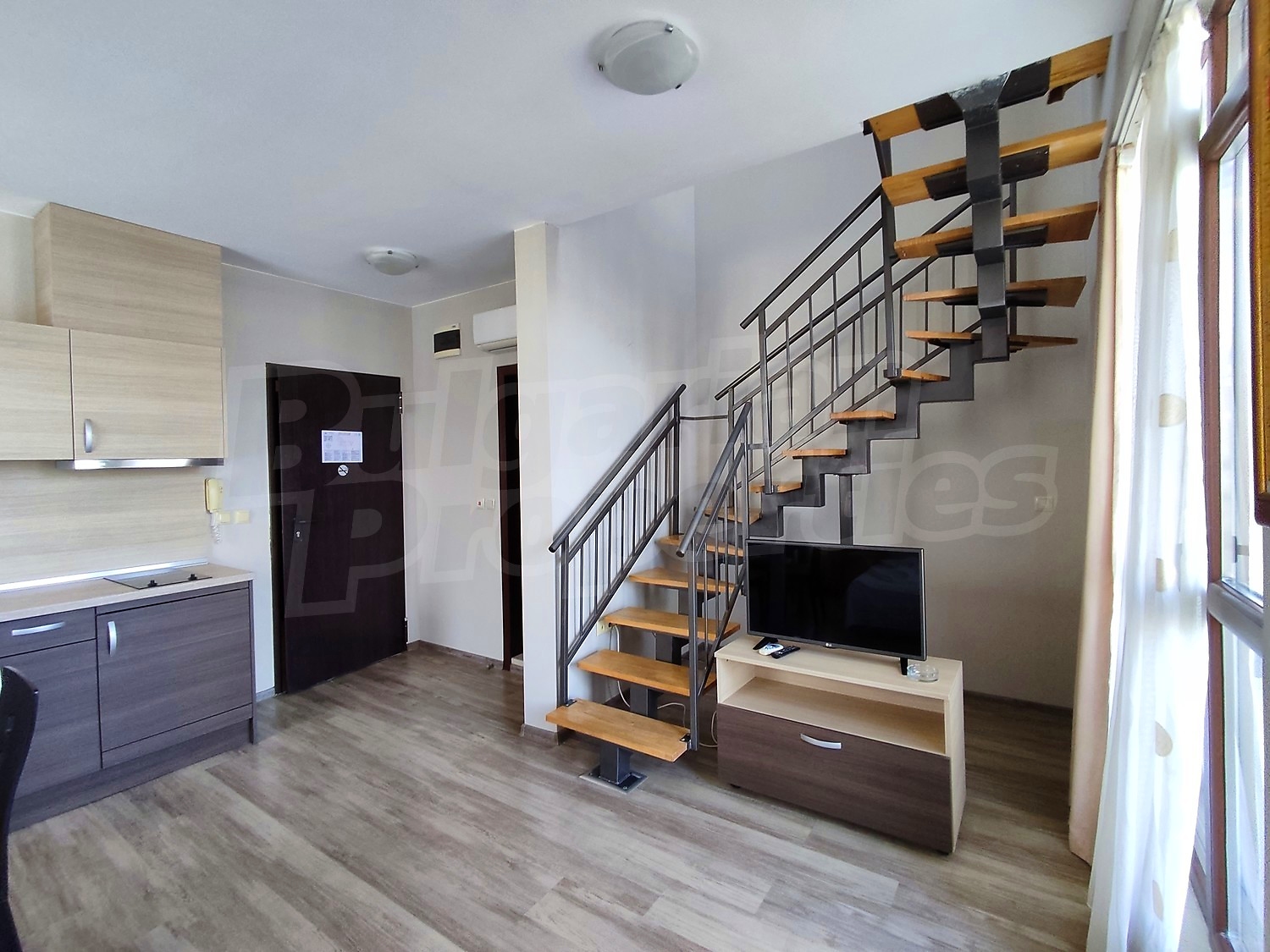 inside, living room, stairs, furnished