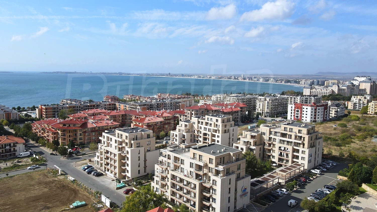 outside, sea, view from balcony, facade, green area