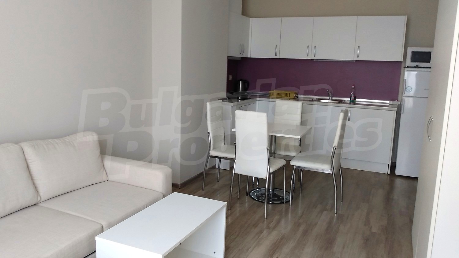 inside, kitchen, living room, furnished