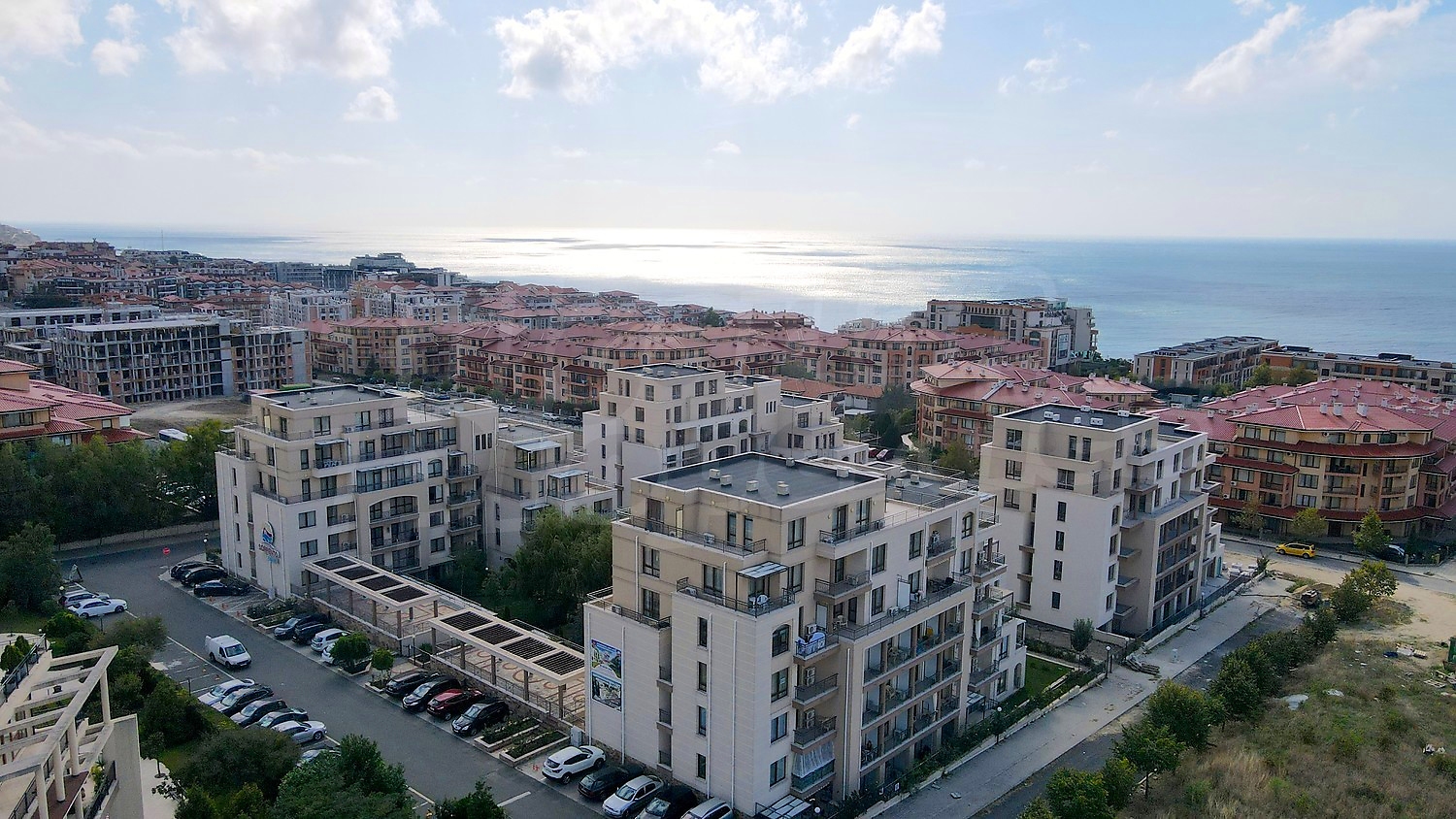 outside, view from balcony, sea, parking