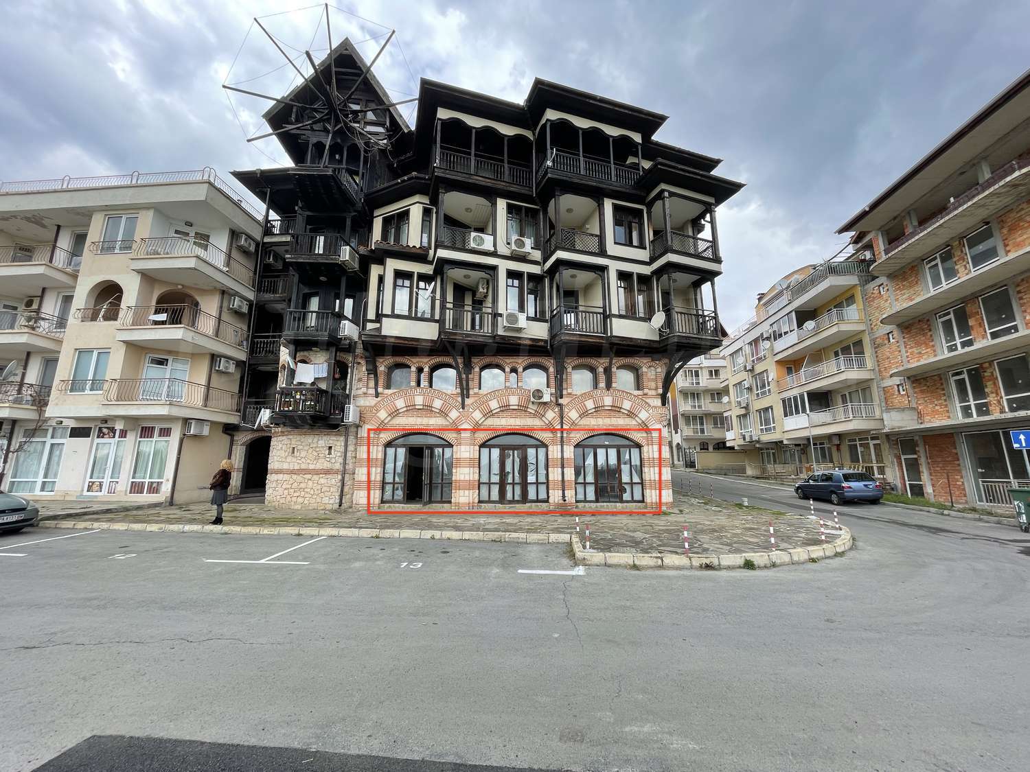 facade, outside, parking