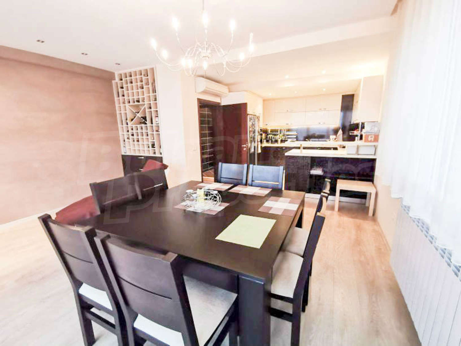 inside, kitchen, living room, furnished