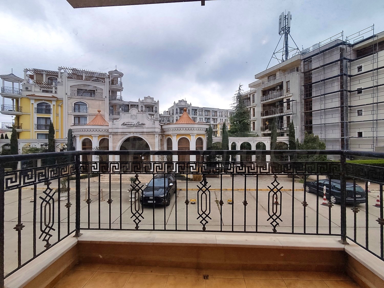 balcony, view from balcony, outside, facade