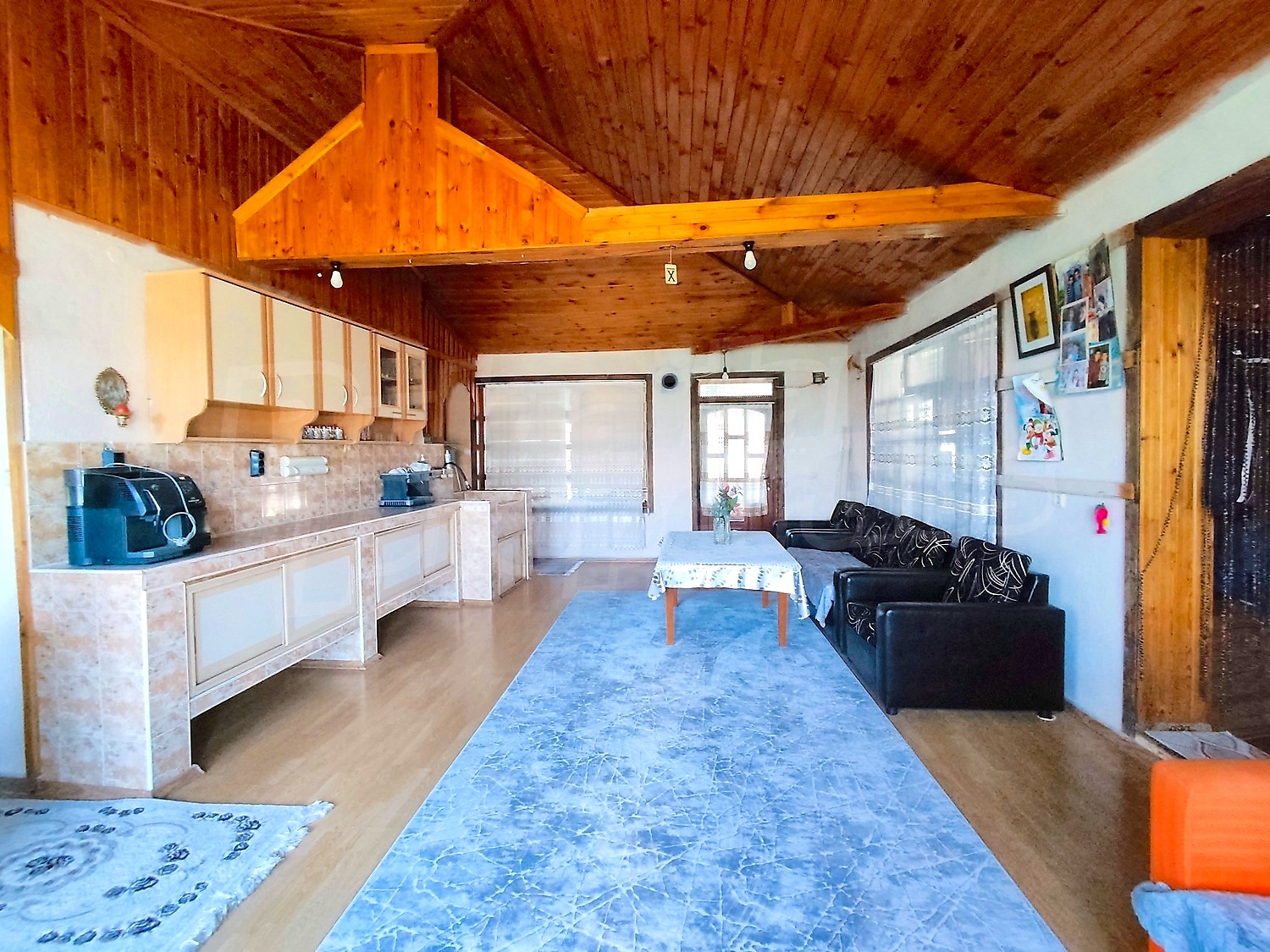 inside, kitchen, living room, furnished
