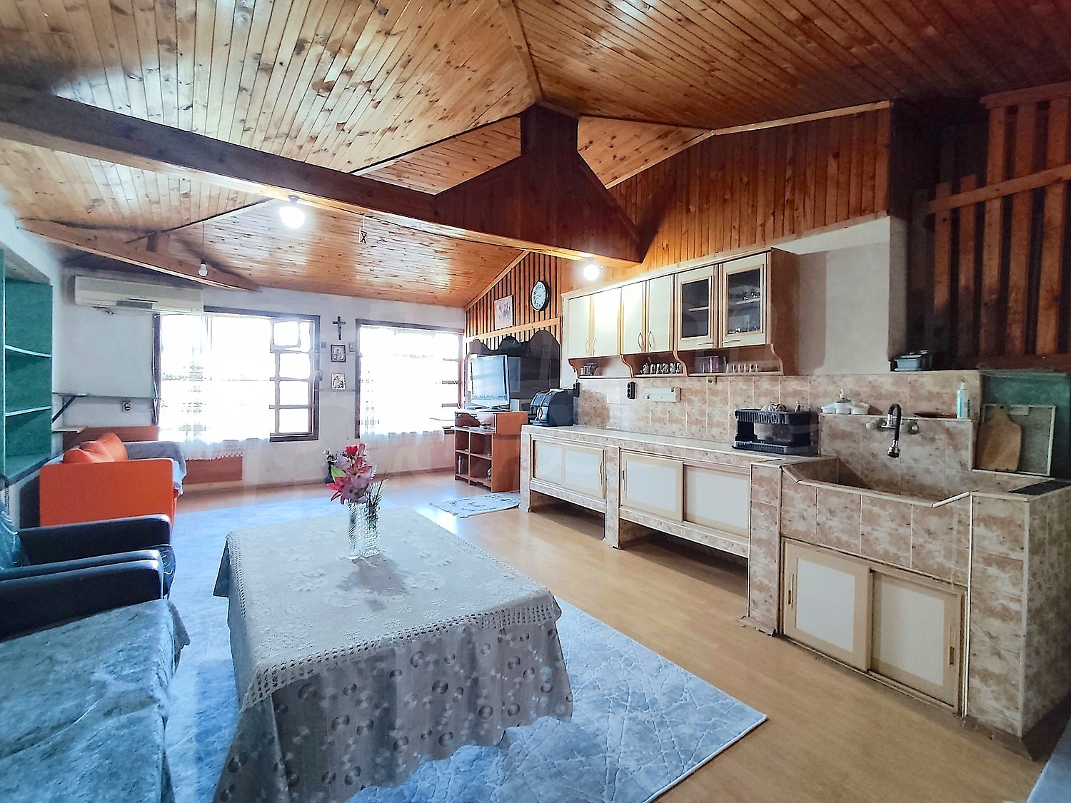 inside, living room, kitchen, furnished