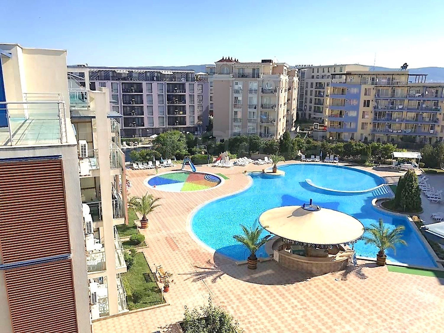 outside, pool, facade, garden, view from balcony