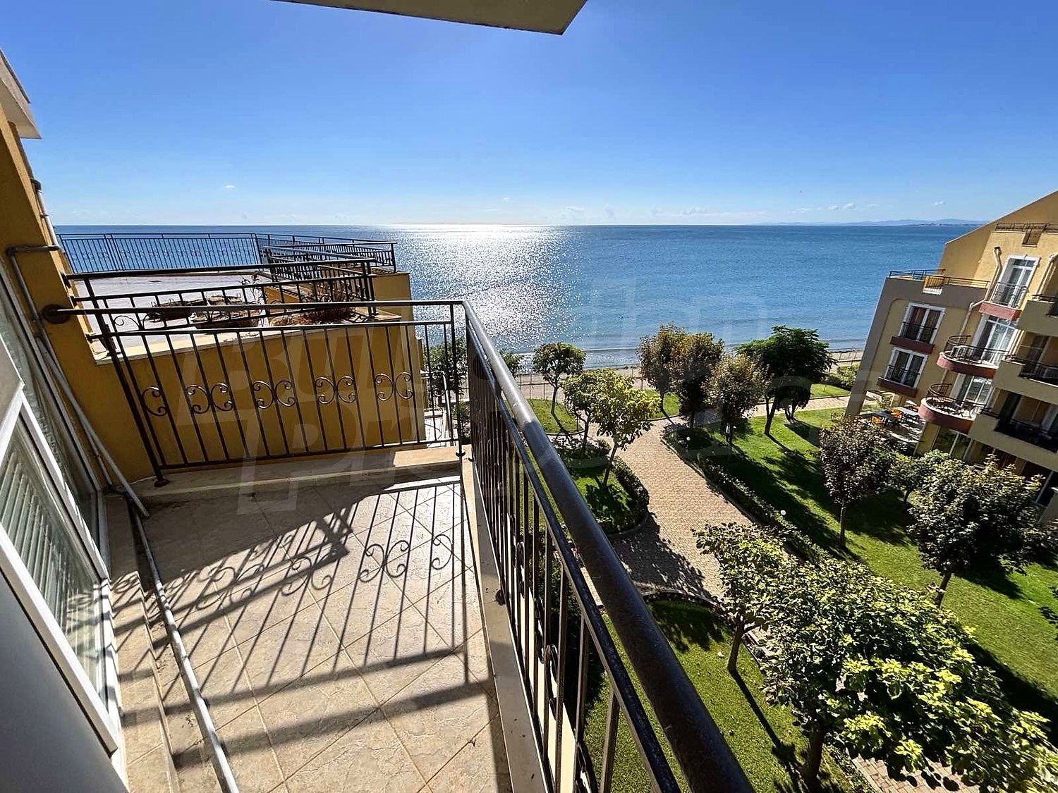 balcony, view from balcony, sea, green area