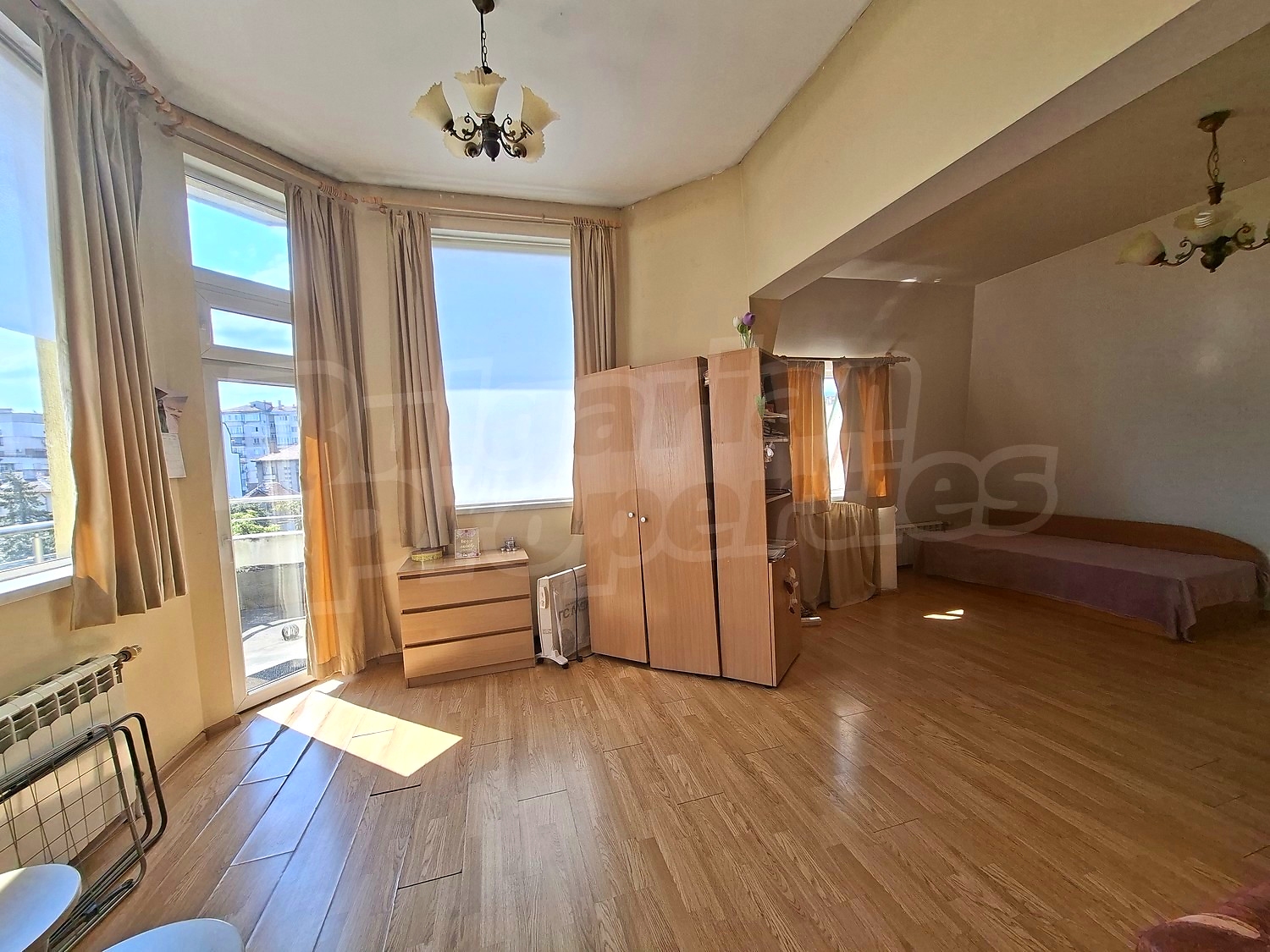 inside, living room, balcony, view from balcony, furnished