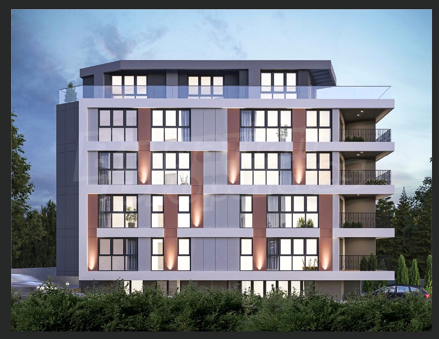 facade, outside, green area