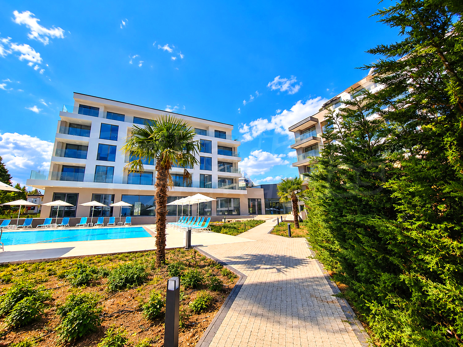outside, facade, garden, pool