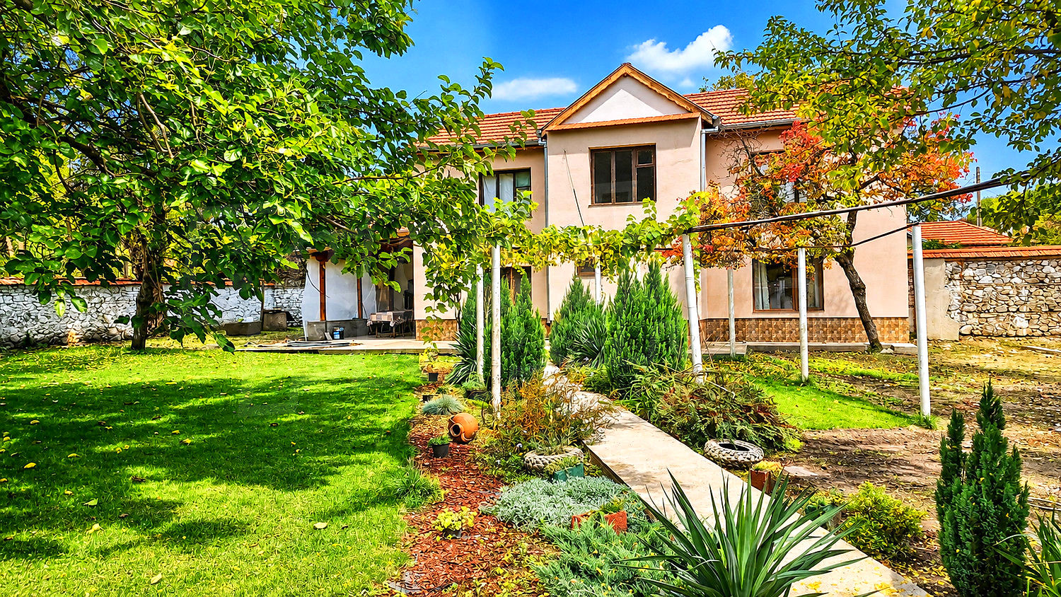 facade, garden, outside, green area