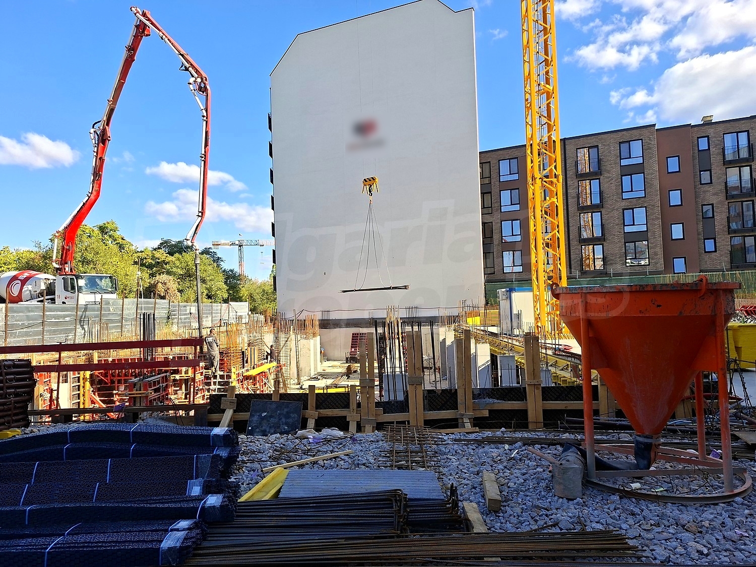 outside, facade, construction site