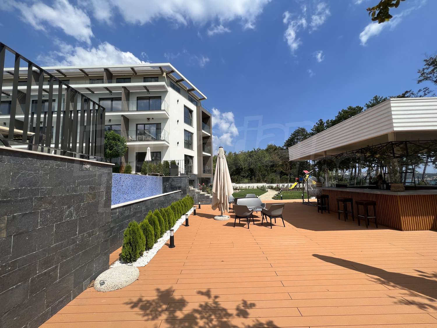 outside, facade, garden, pool