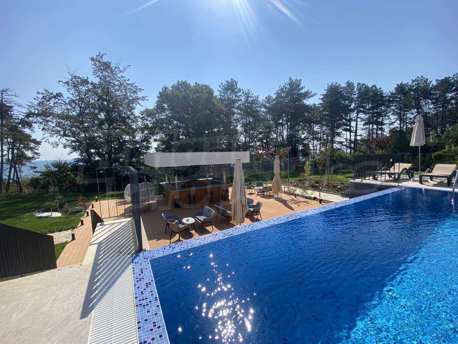 outside, pool, garden, view from balcony, green area