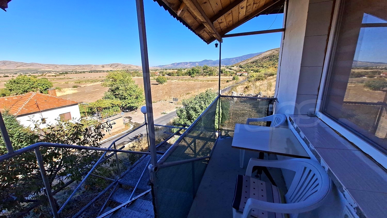 balcony, view from balcony, outside, mountain