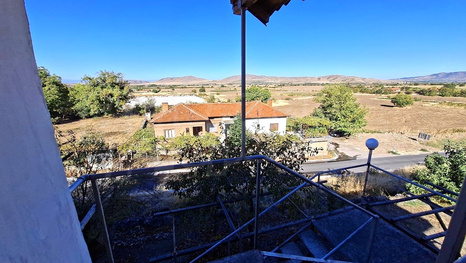 outside, view from balcony, mountain, green area