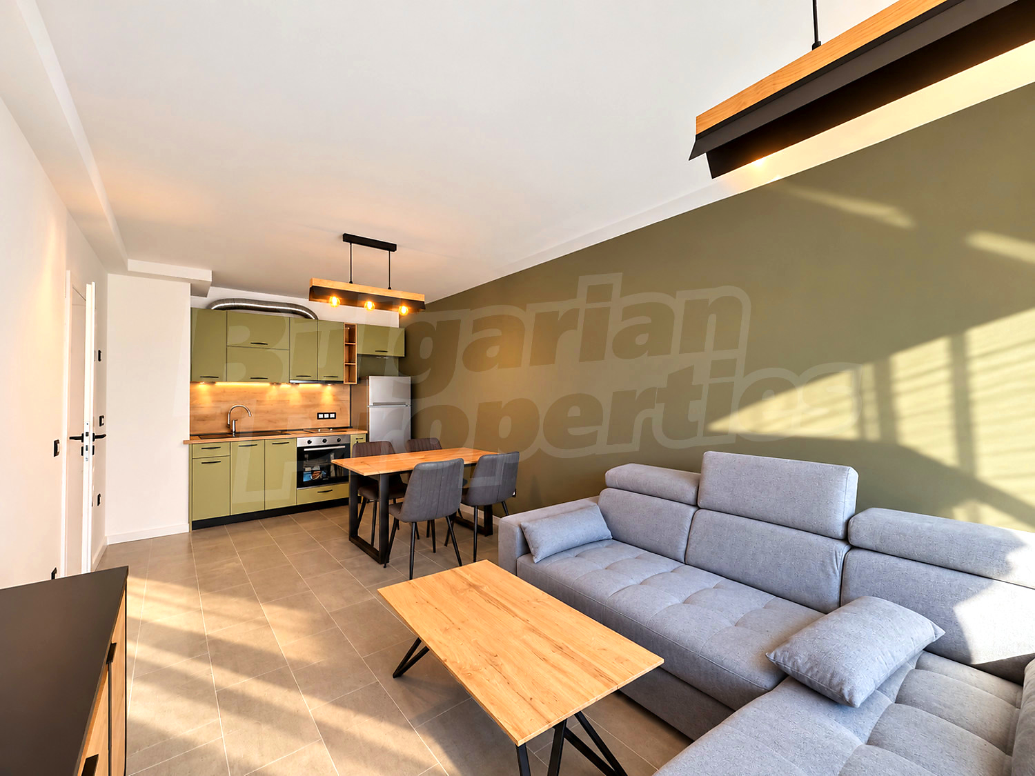 inside, kitchen, living room, furnished