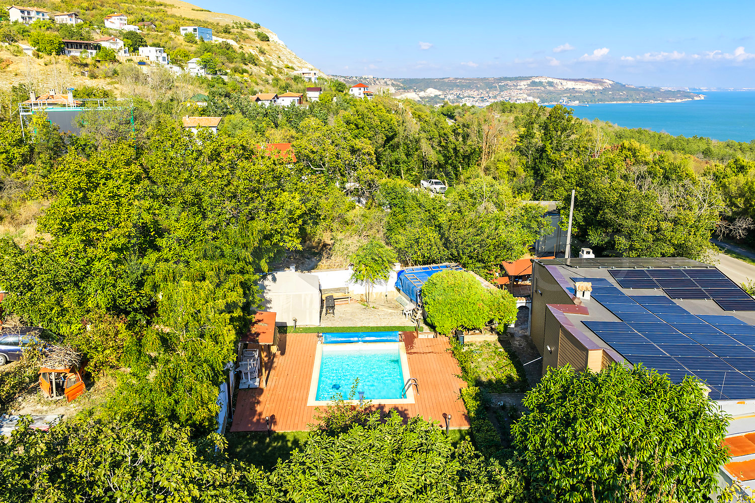 outside, pool, mountain, sea, green area