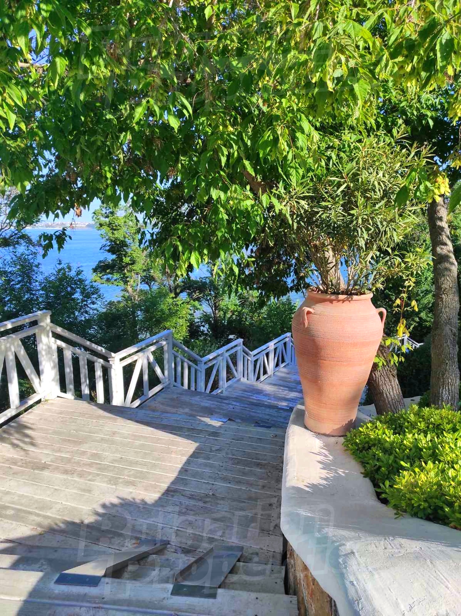outside, sea, stairs, green area