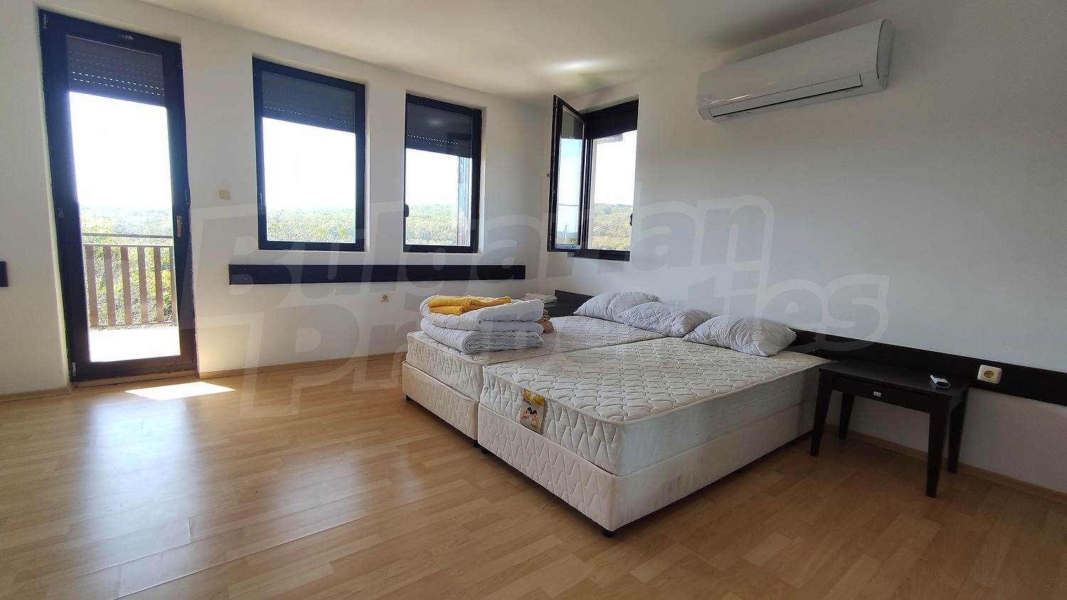inside, bedroom, balcony, view from balcony, furnished