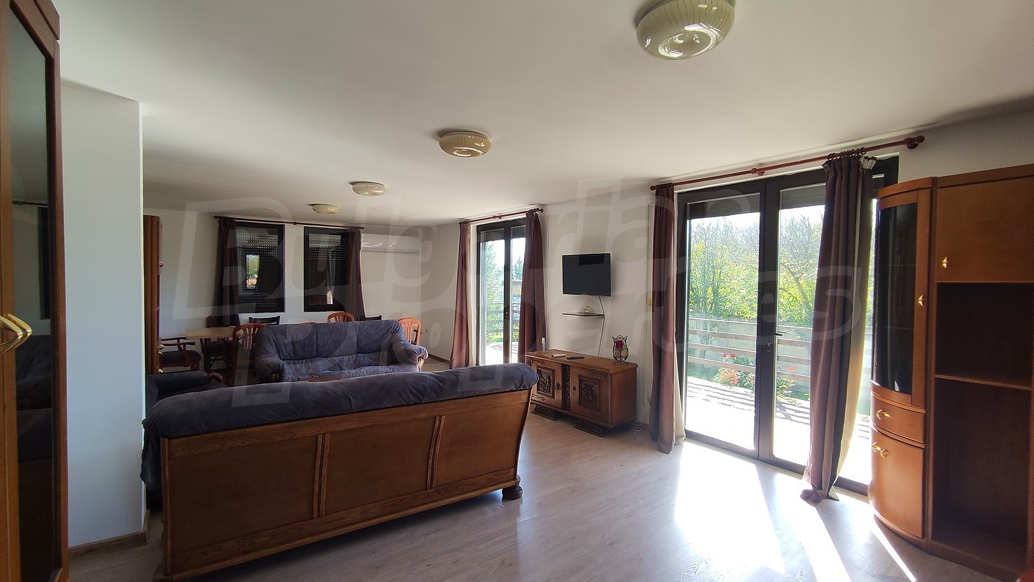 inside, living room, furnished, view from balcony