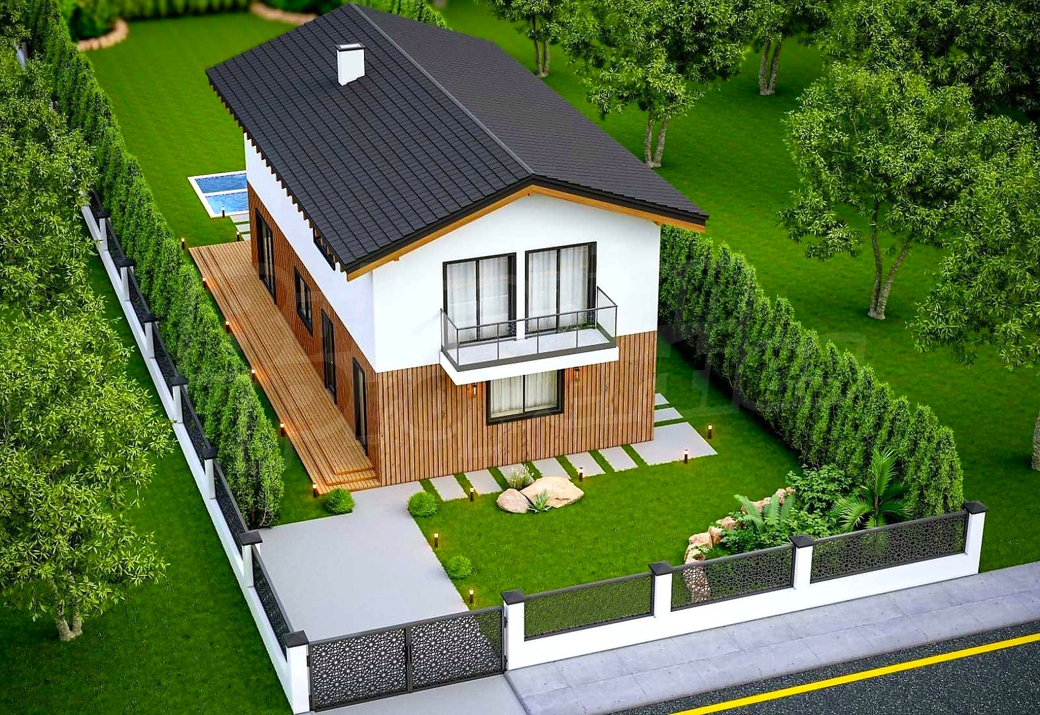 outside, facade, garden, pool, green area