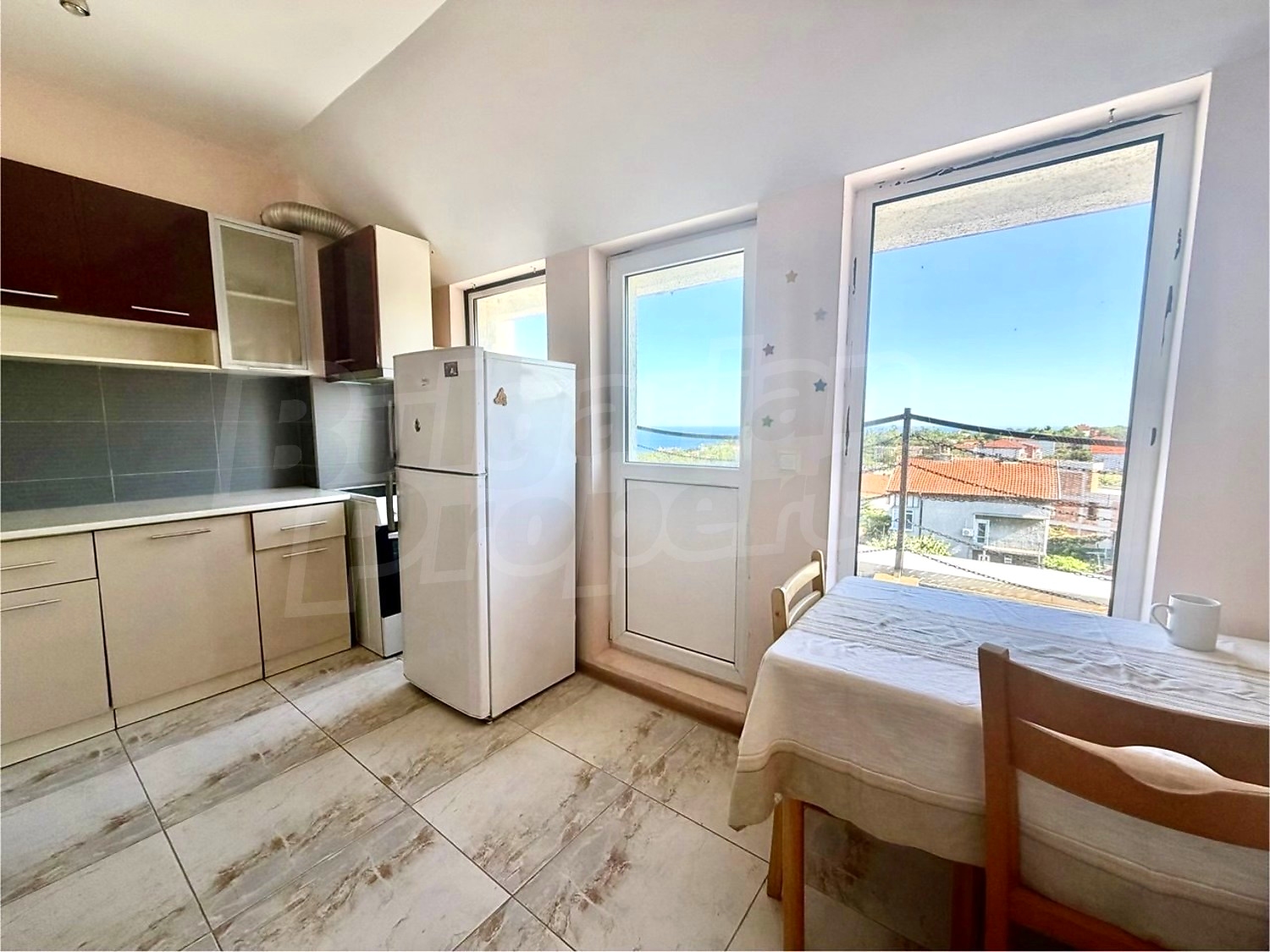 inside, kitchen, balcony, view from balcony, furnished