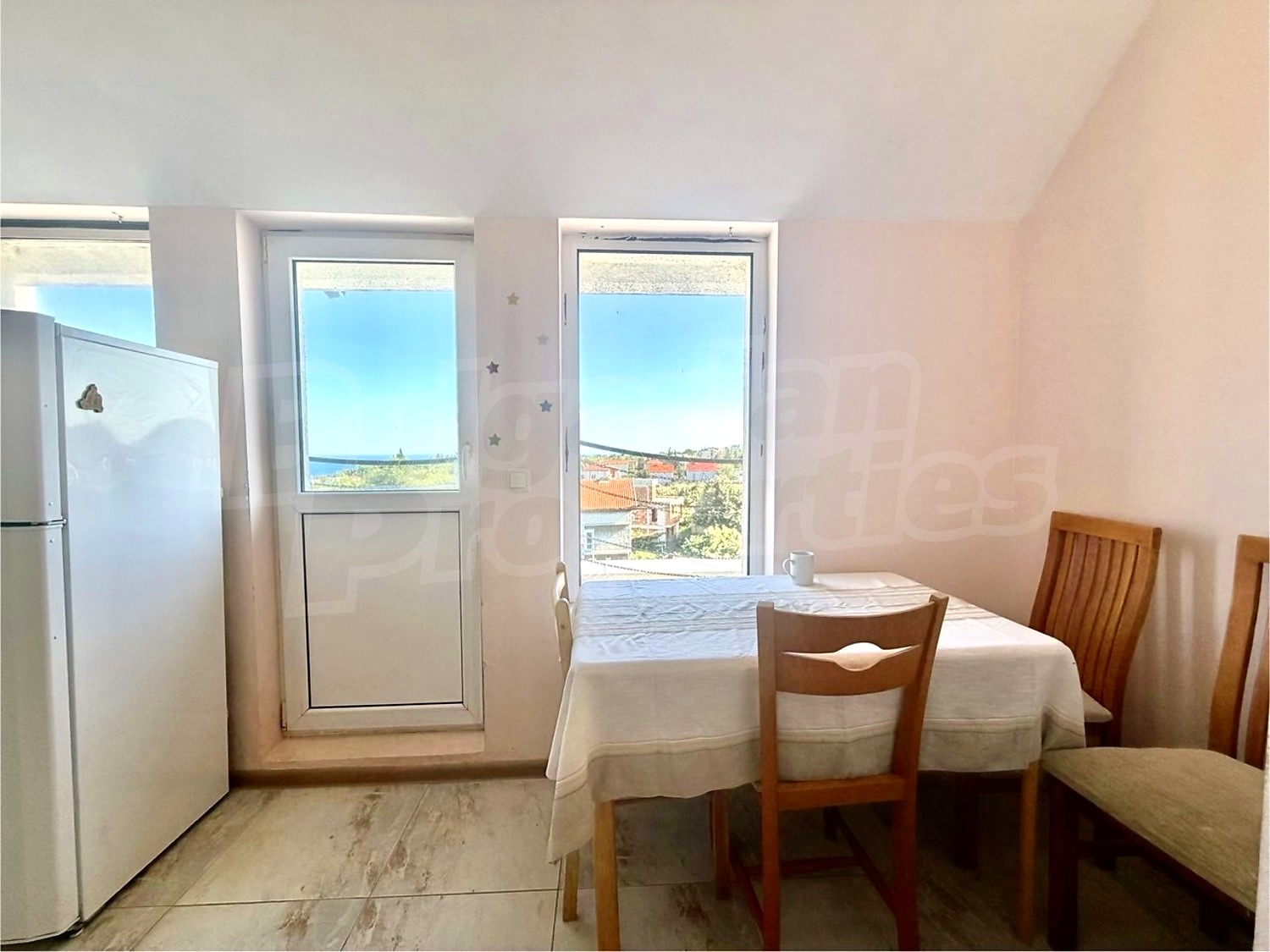 inside, kitchen, view from balcony, furnished