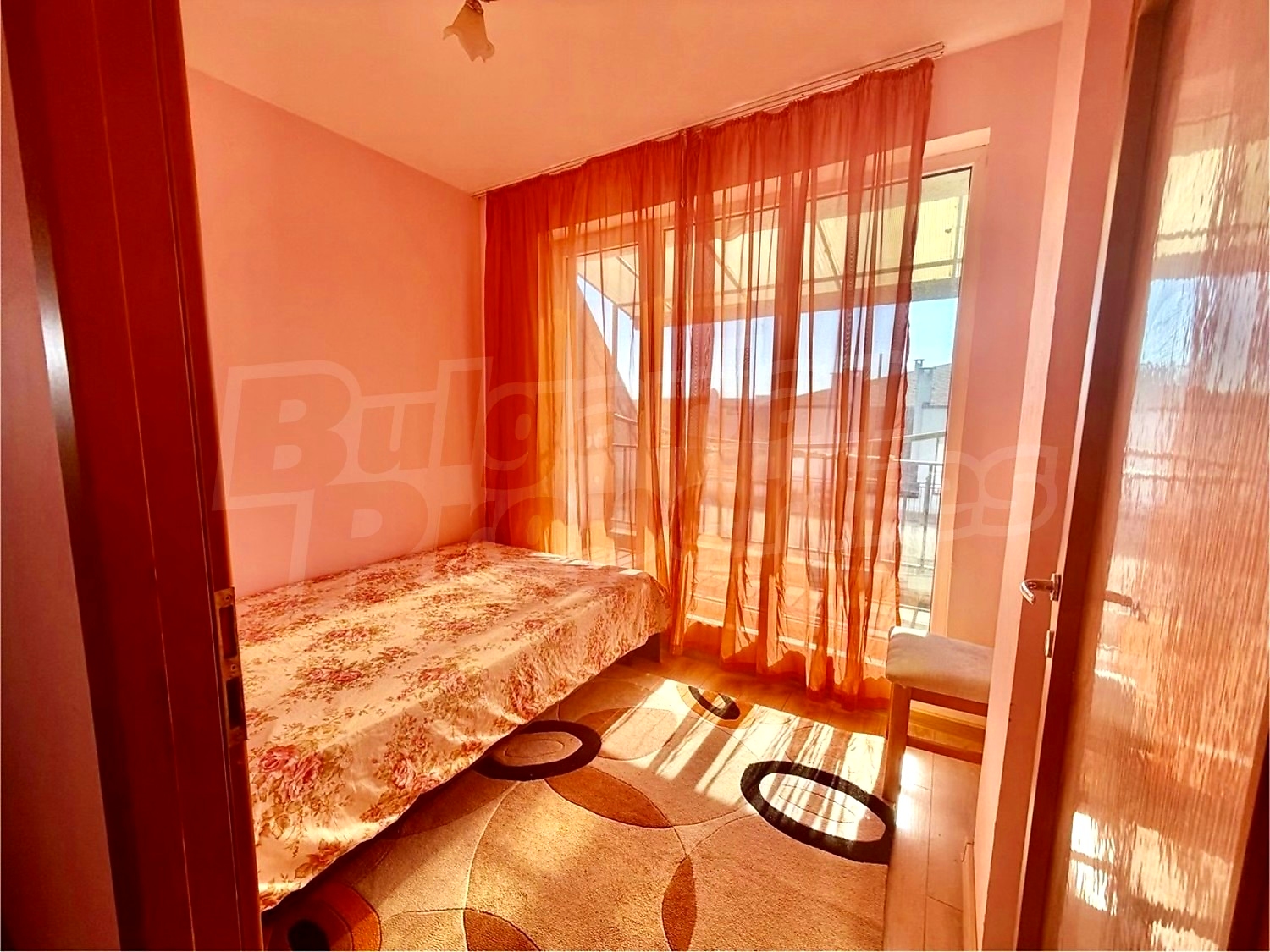 inside, bedroom, furnished, view from balcony
