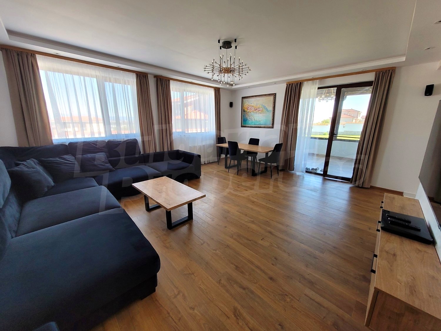 inside, living room, furnished, view from balcony