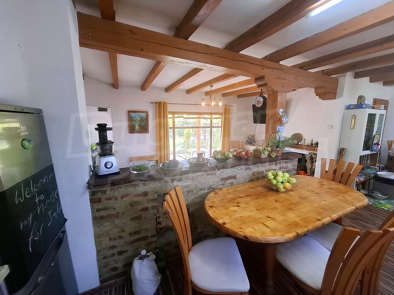 inside, kitchen, living room, furnished