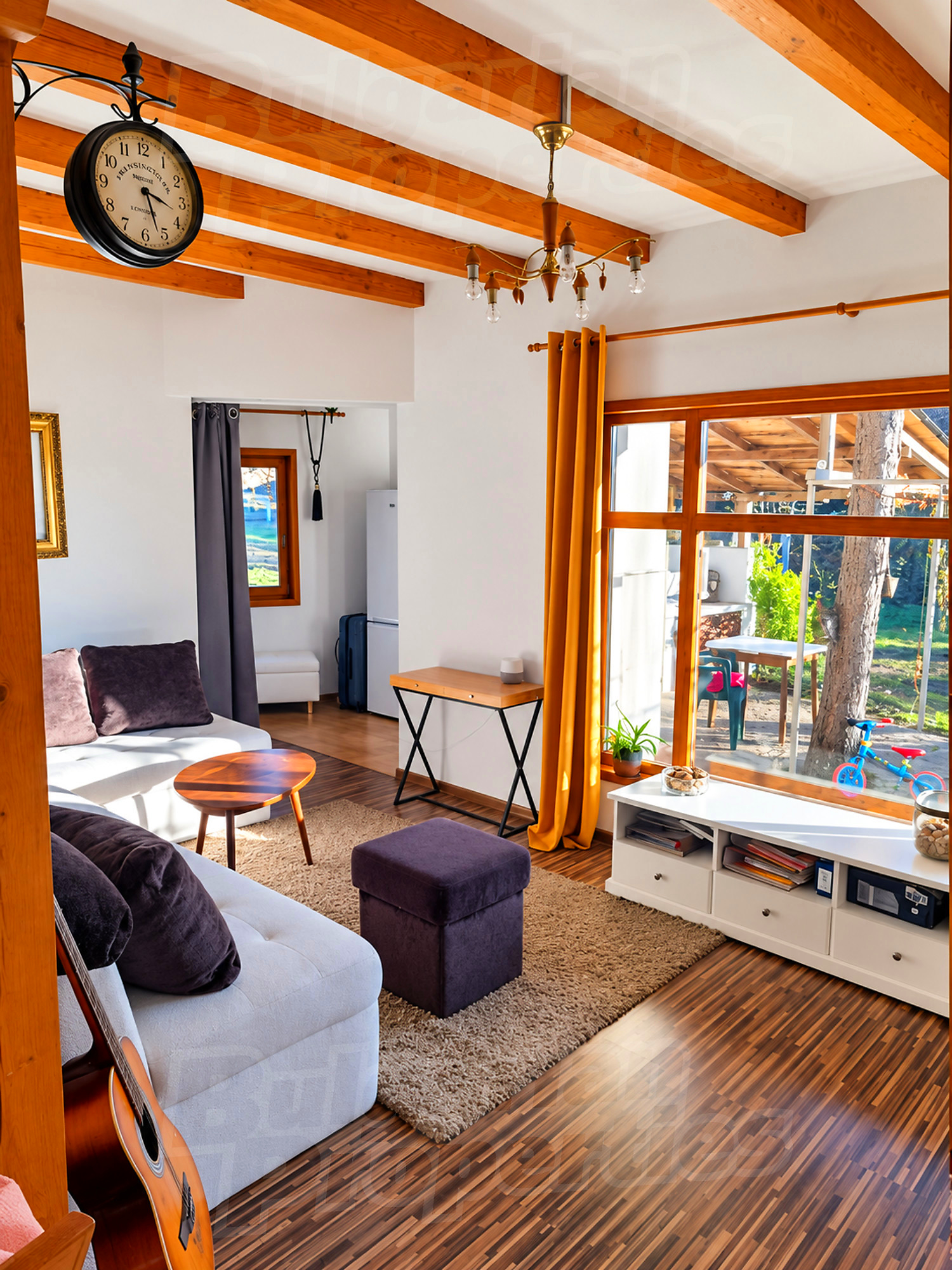 inside, living room, furnished, view from balcony