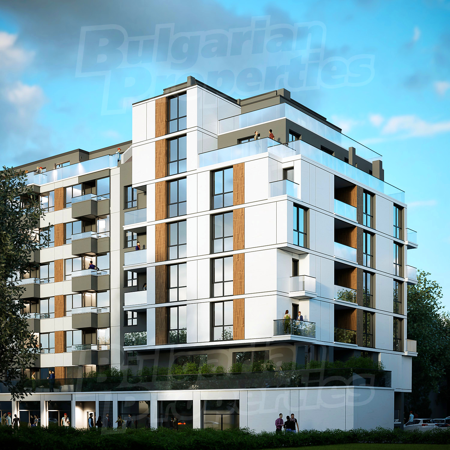 outside, facade, balcony, green area