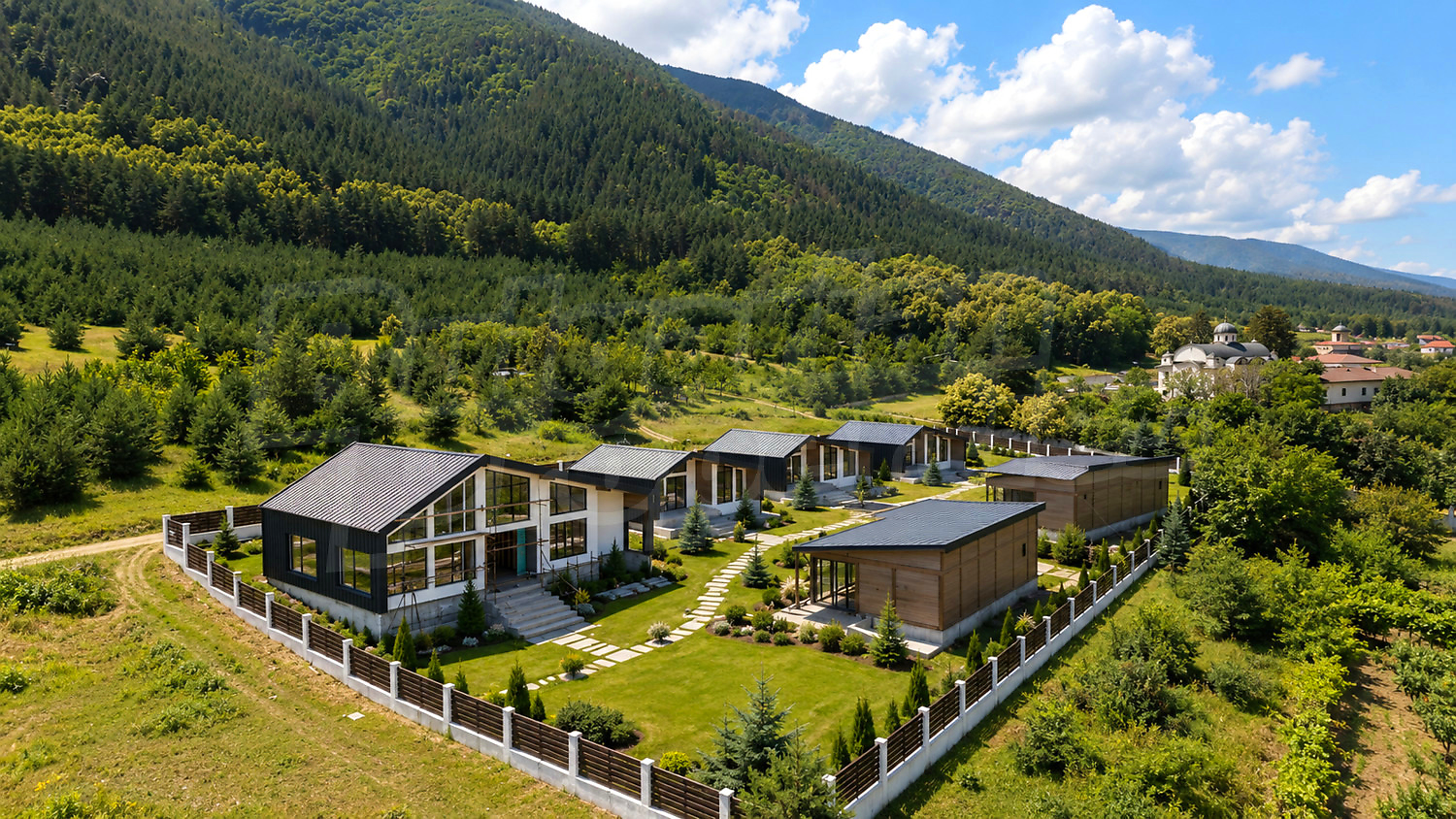 outside, mountain, green area, facade, garden