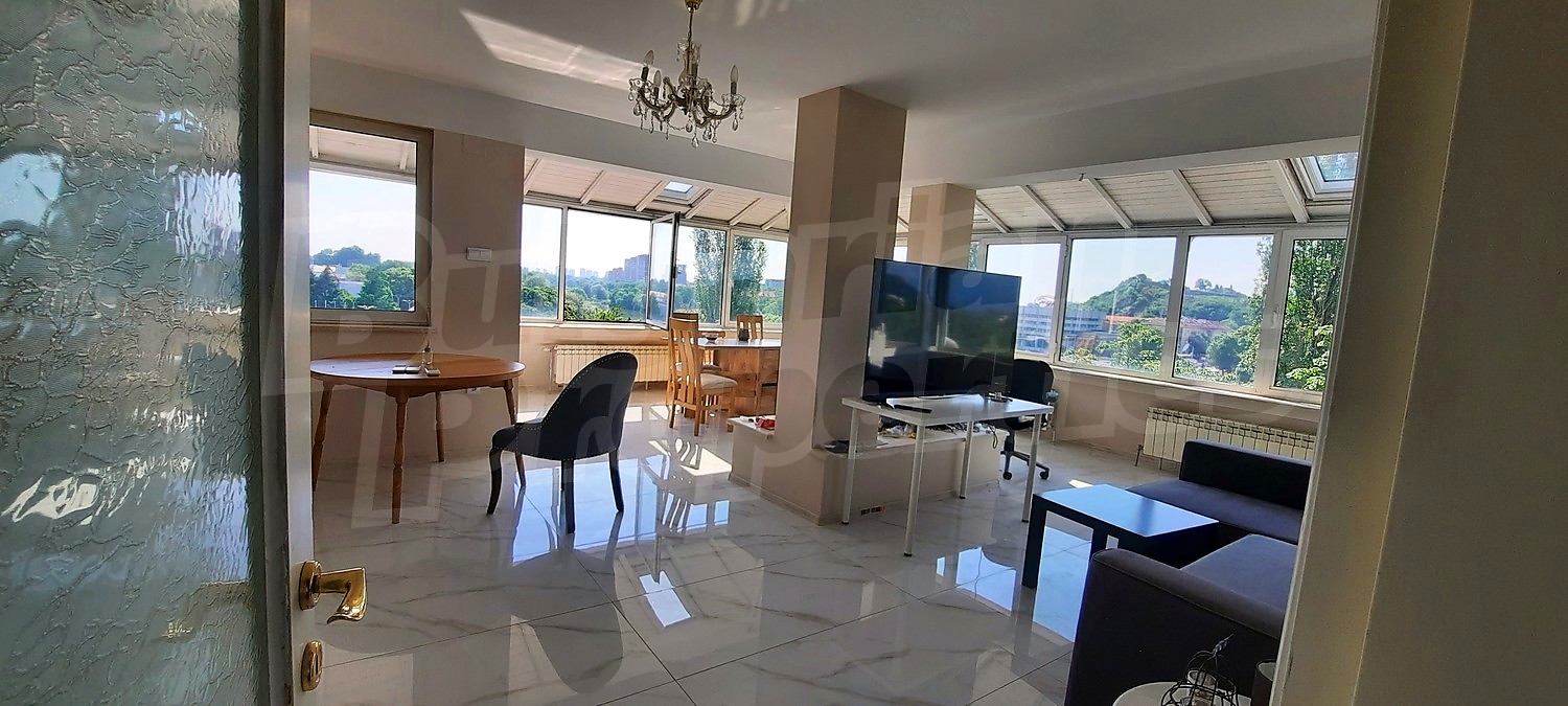 inside, living room, furnished, view from balcony