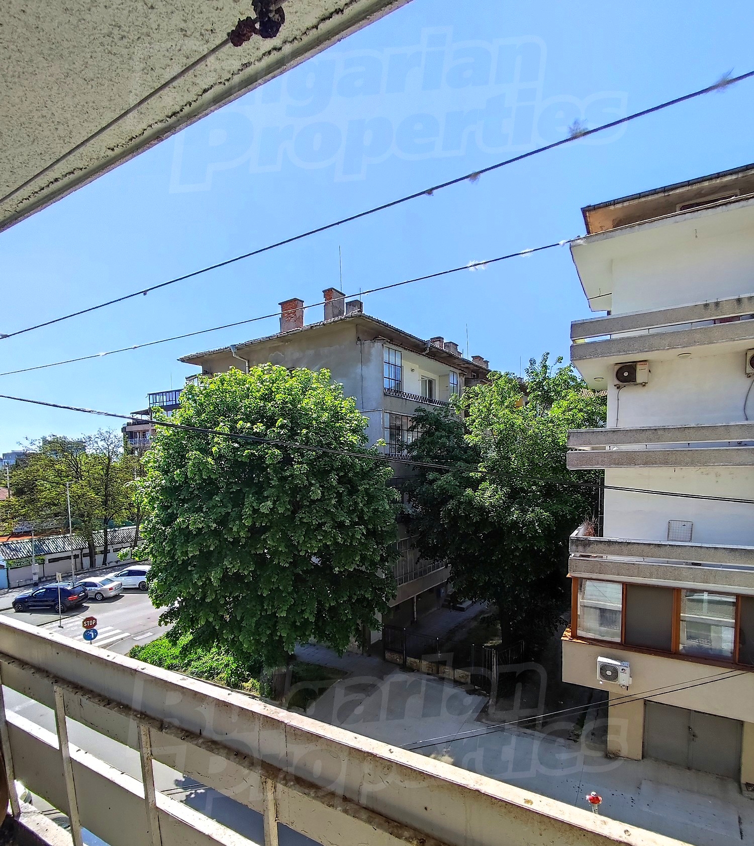 balcony, outside, view from balcony, facade, green area