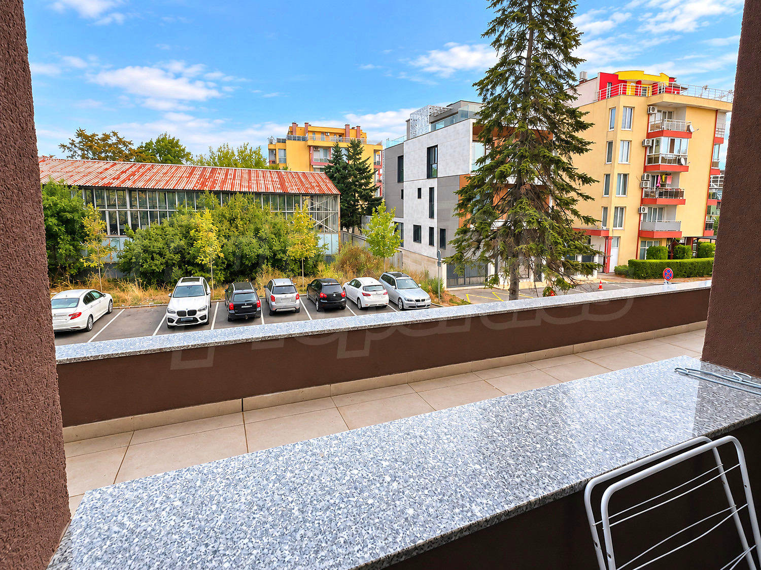 balcony, view from balcony, parking, outside