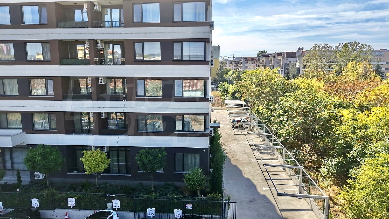 outside, facade, parking, green area