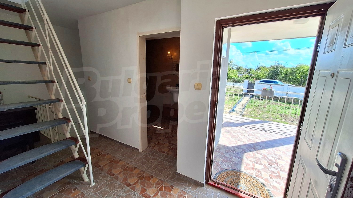 inside, hallway, stairs, outside, garden