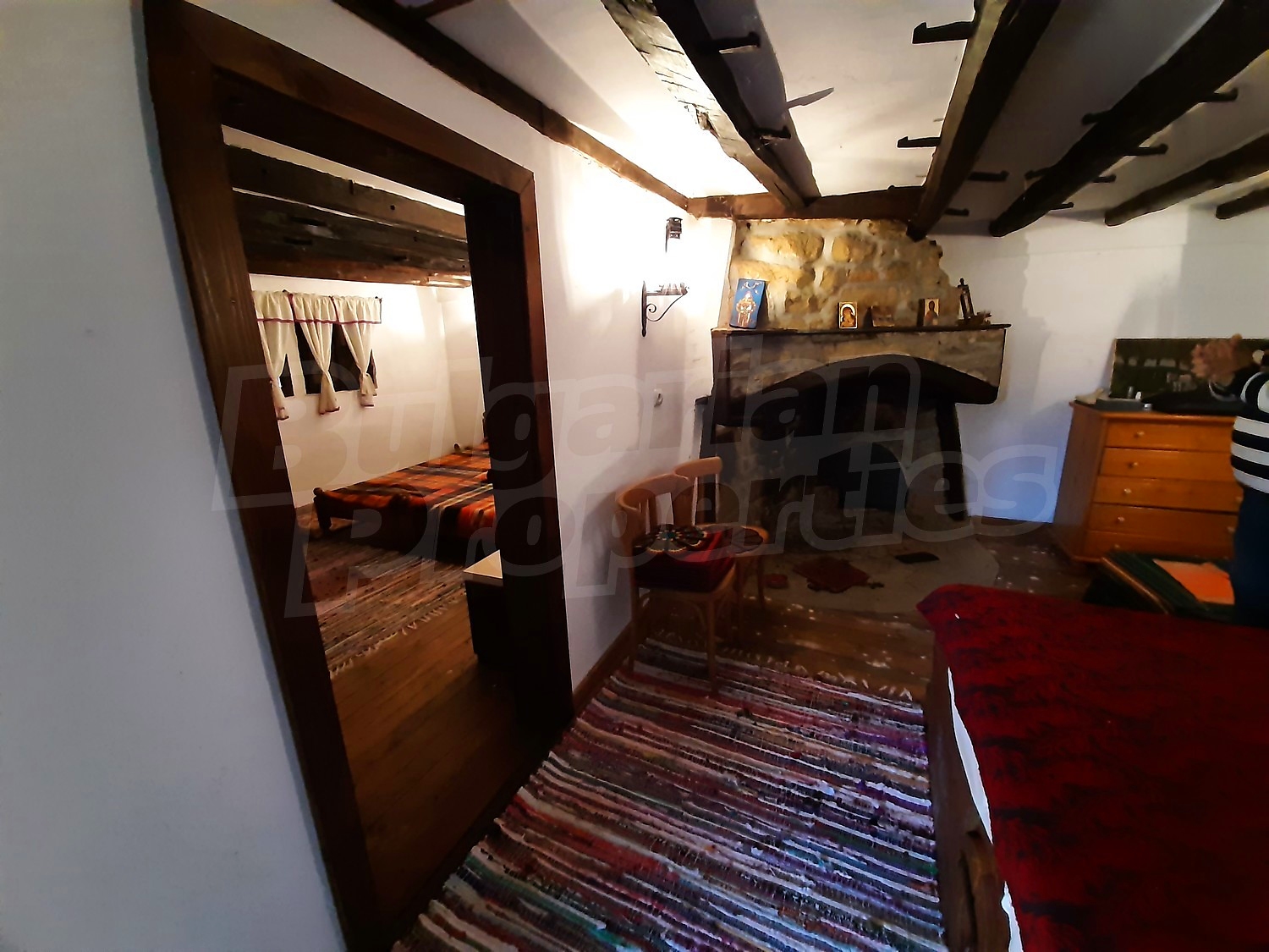 inside, living room, bedroom, fireplace, furnished