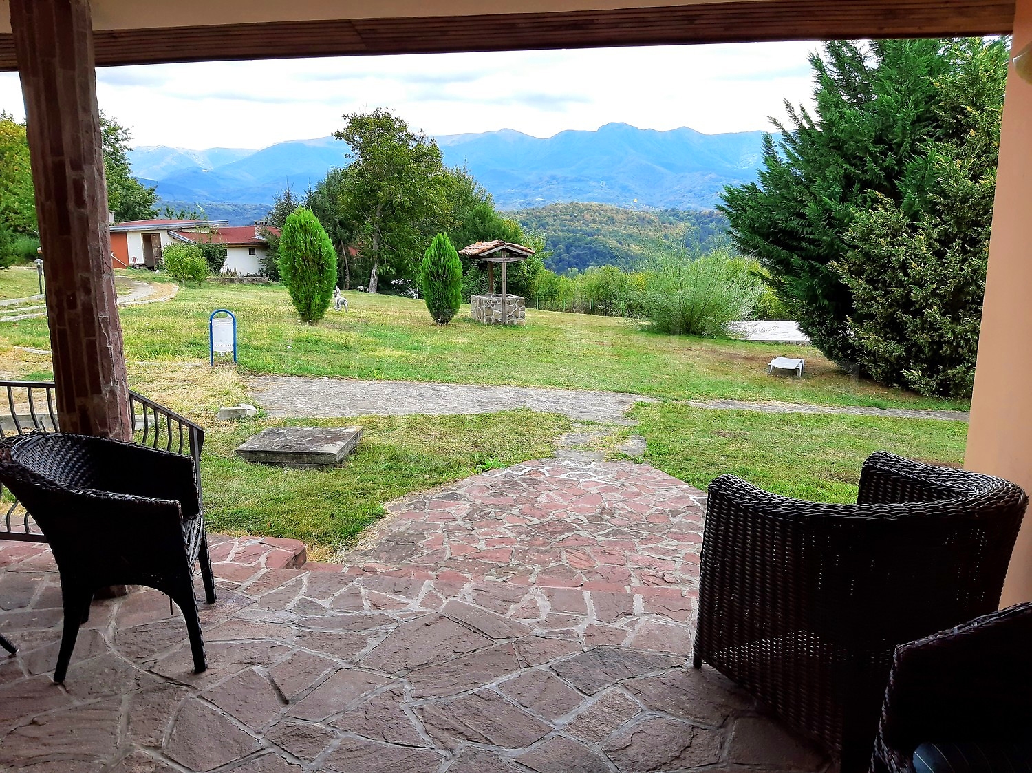 balcony, view from balcony, mountain, green area