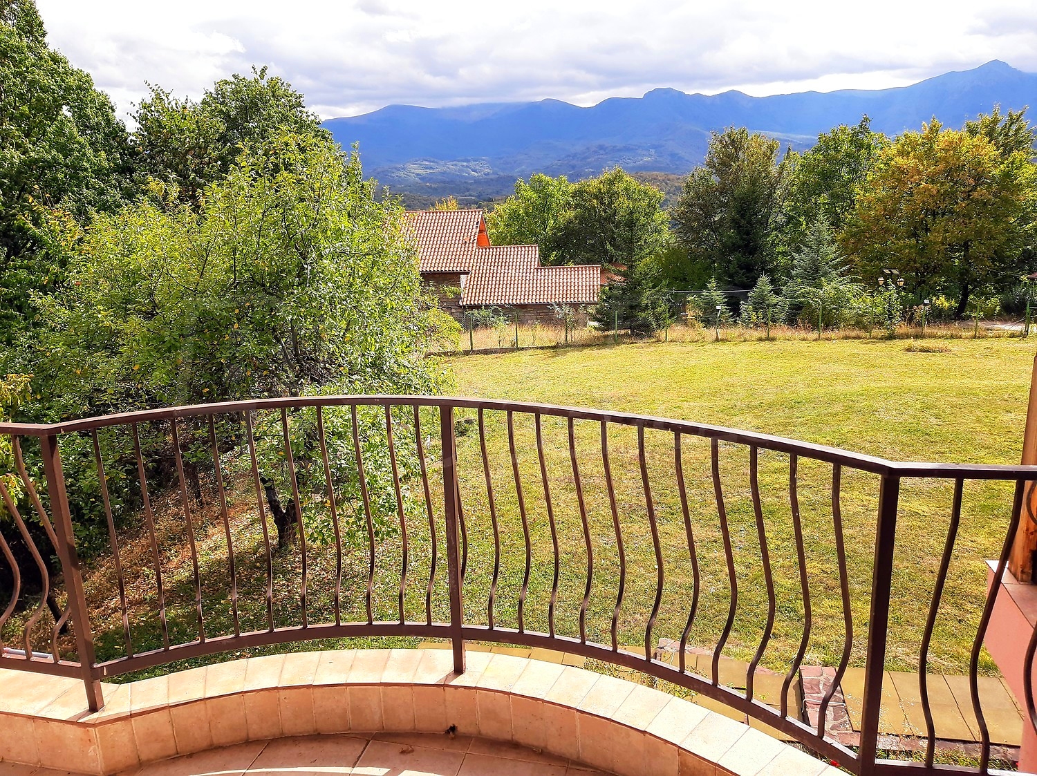 balcony, view from balcony, mountain, green area