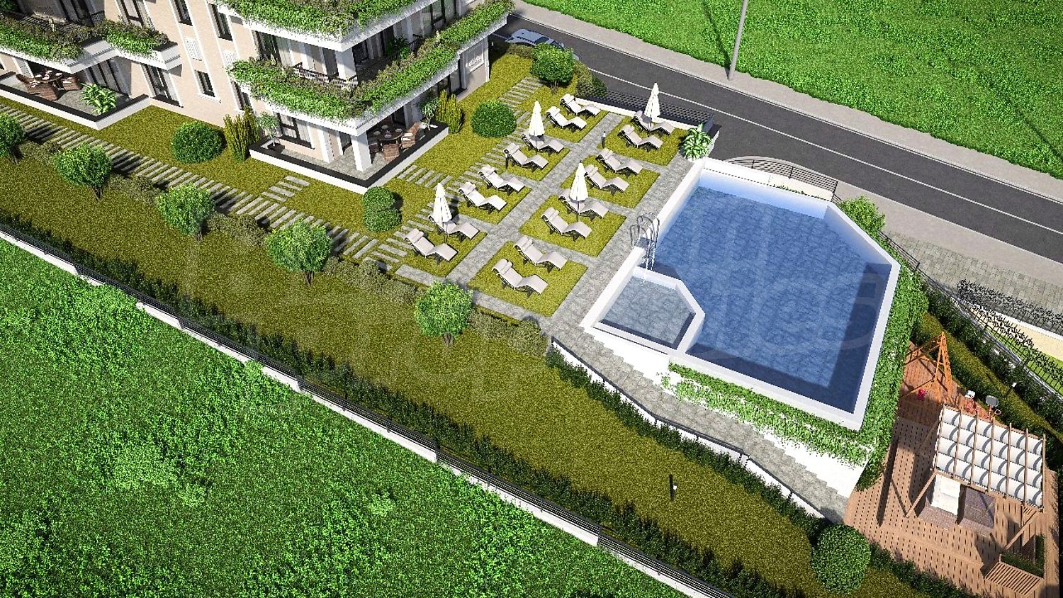 outside, garden, pool, green area