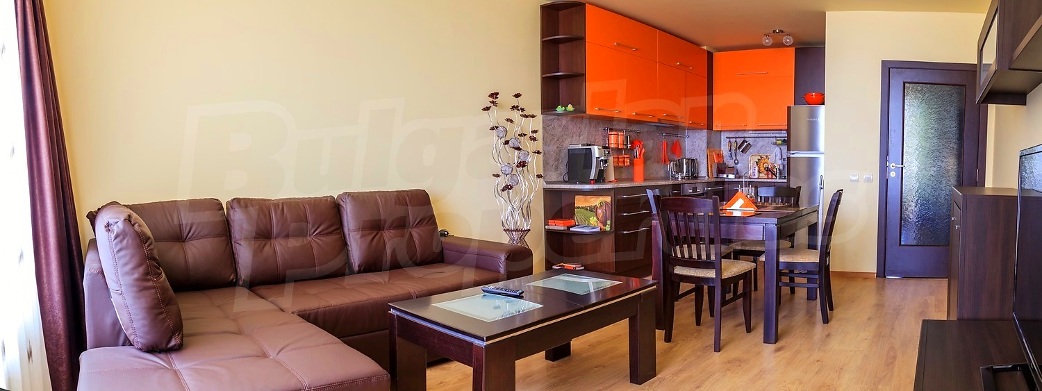 inside, kitchen, living room, furnished