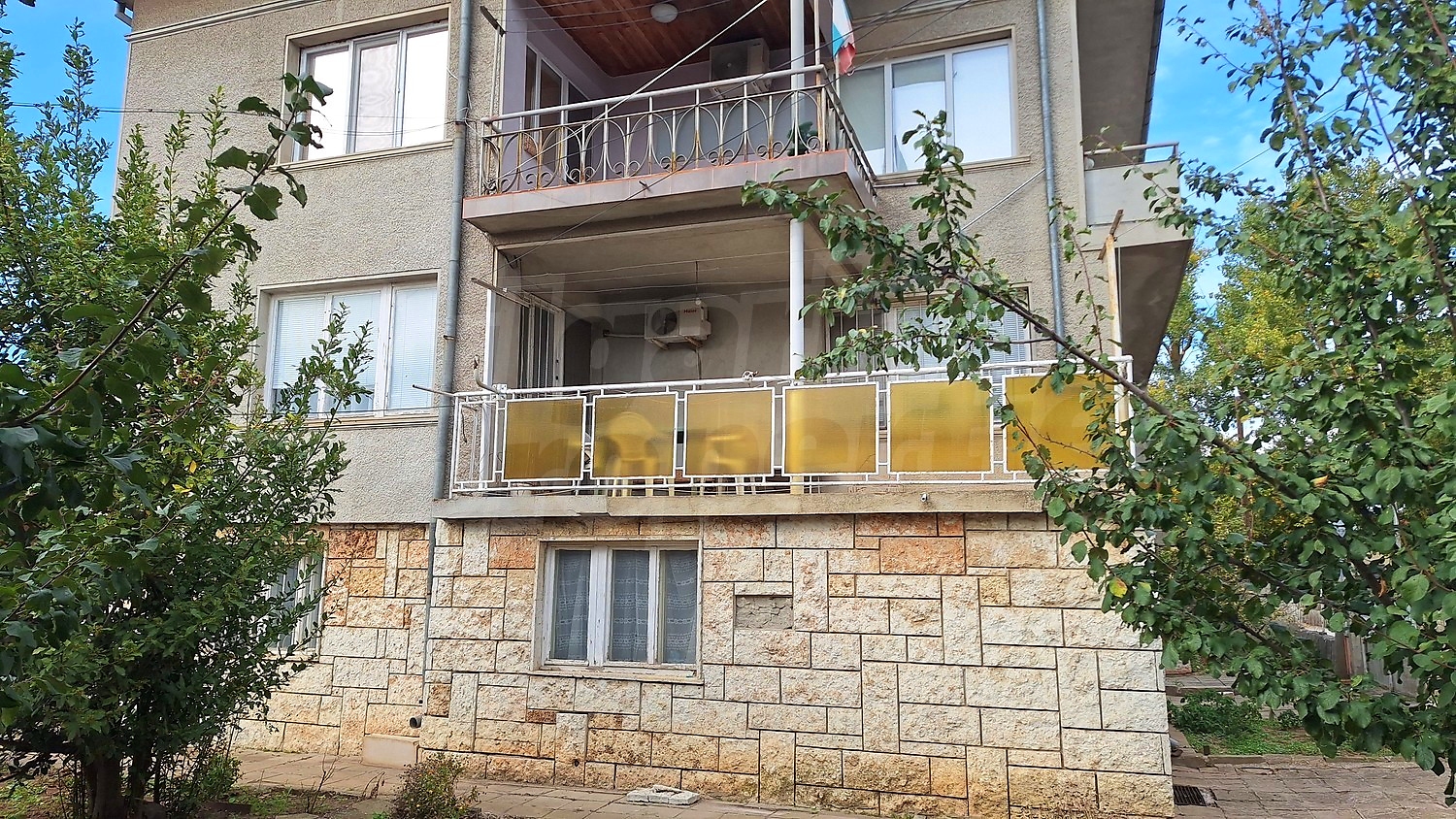 facade, balcony, outside, garden