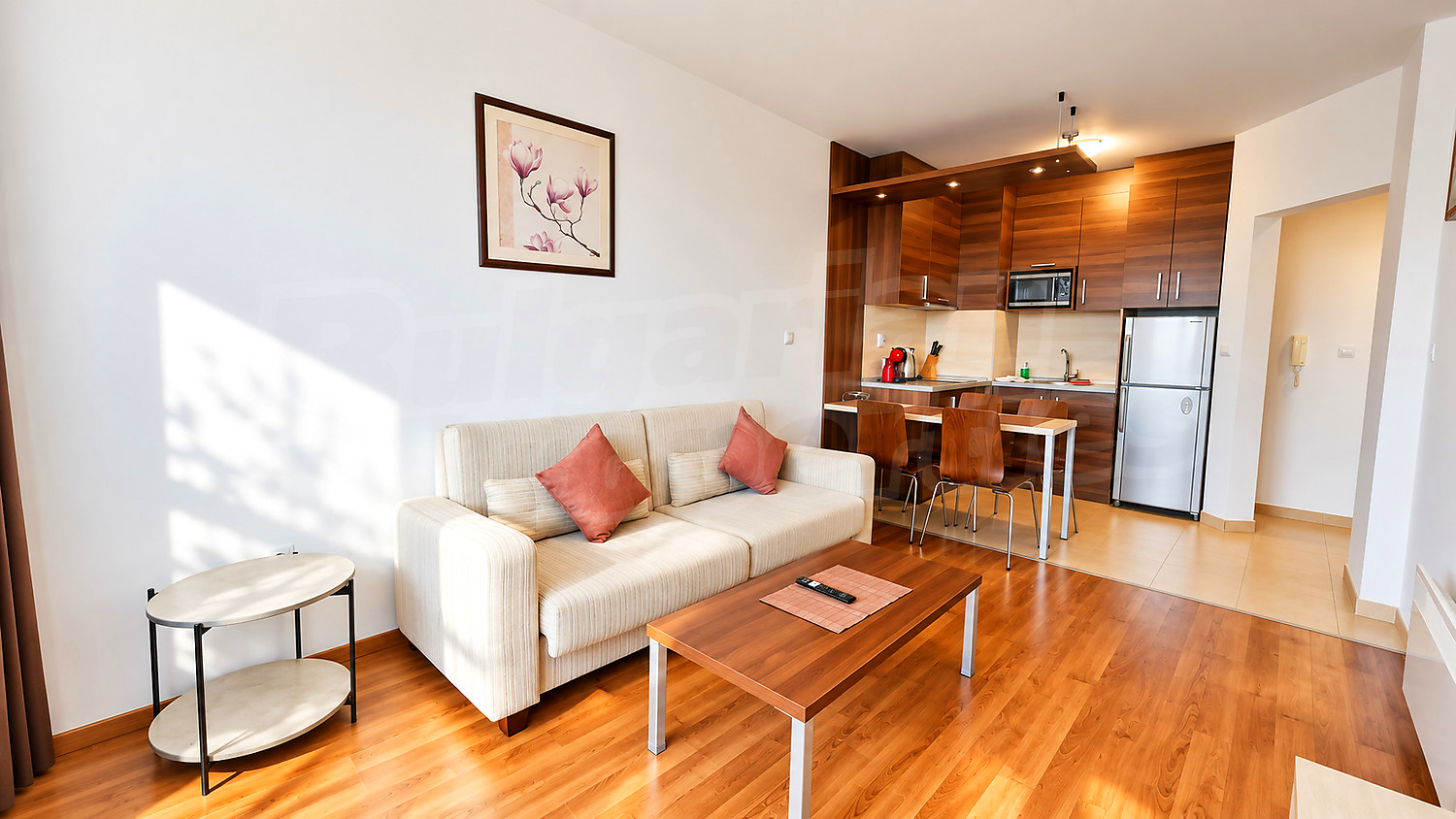 inside, living room, kitchen, furnished